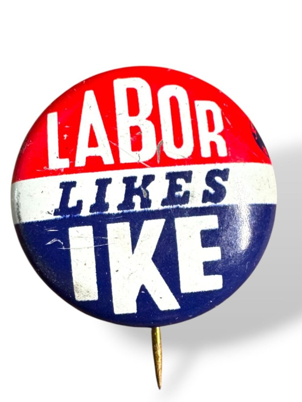 Labor Likes Ike Vintage Political Campaign Pin Button 1950s 1" Red White Blue